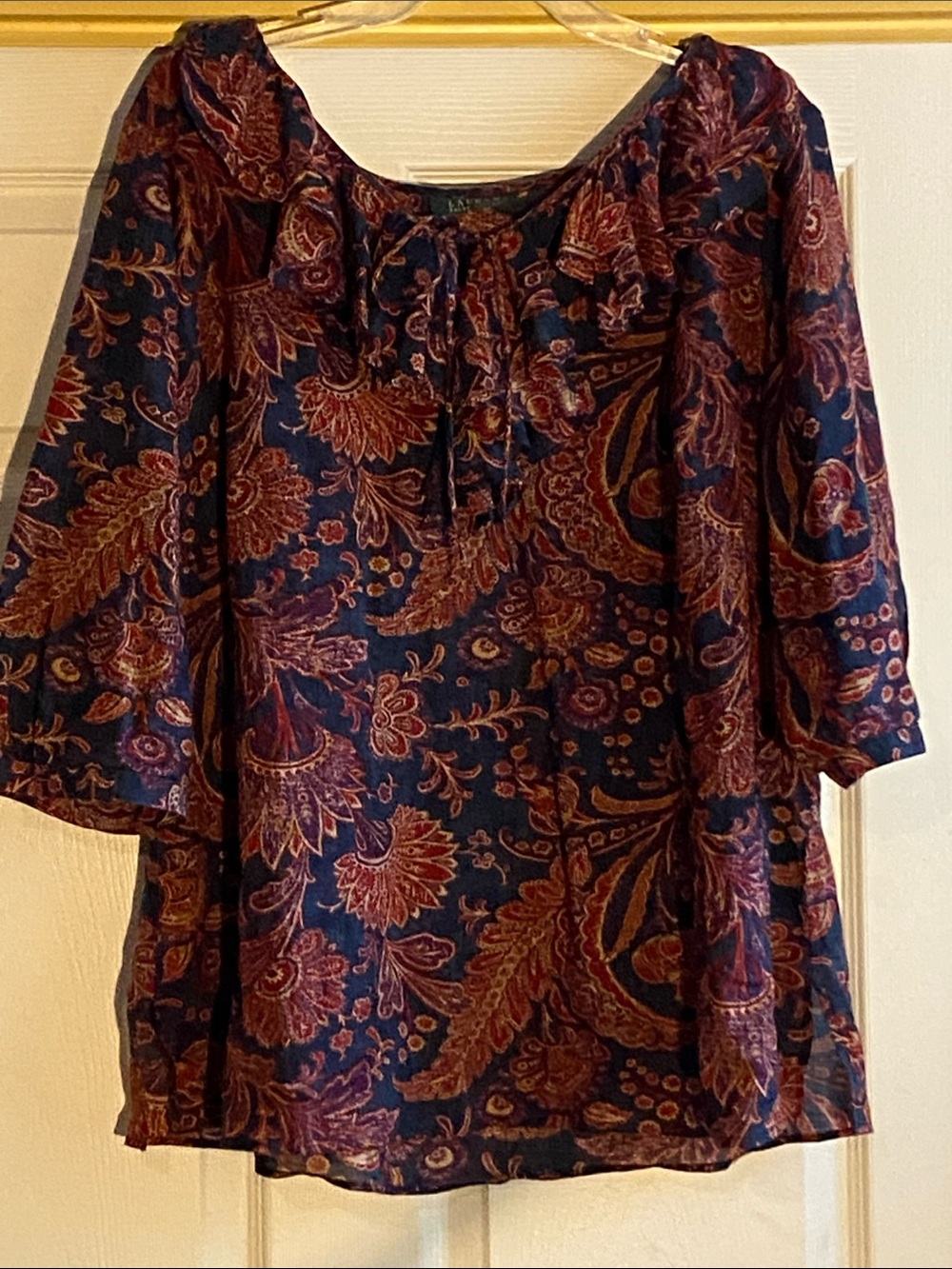 Lauren Ralph Lauren XXL Navy and Rust Floral Peasant Top